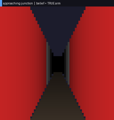 Edited agent commits to the wrong arm, then reverts at the mid-arm re-cue before any dead-end