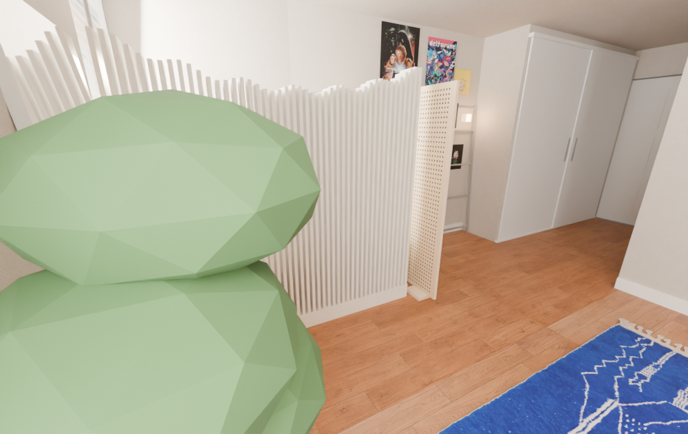 Close view of the cream slat divider