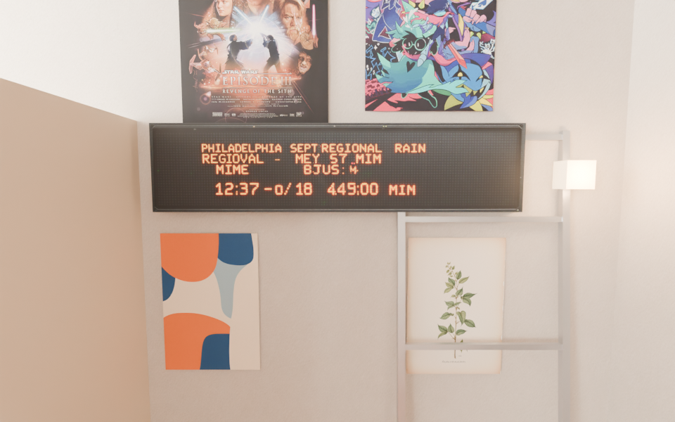 Art wall with posters and LED transit display