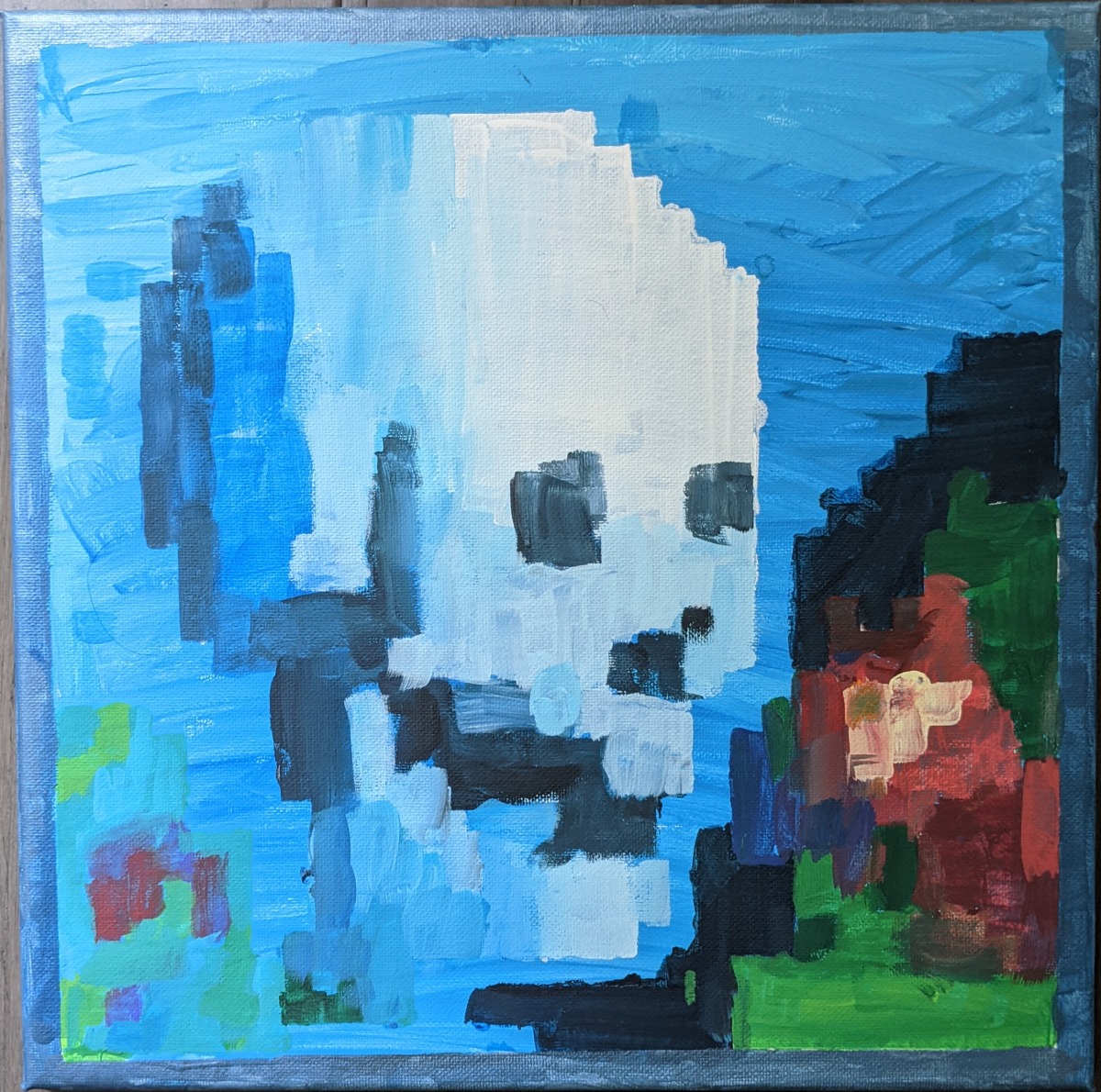 Hand-painted Minecraft skull and roses canvas