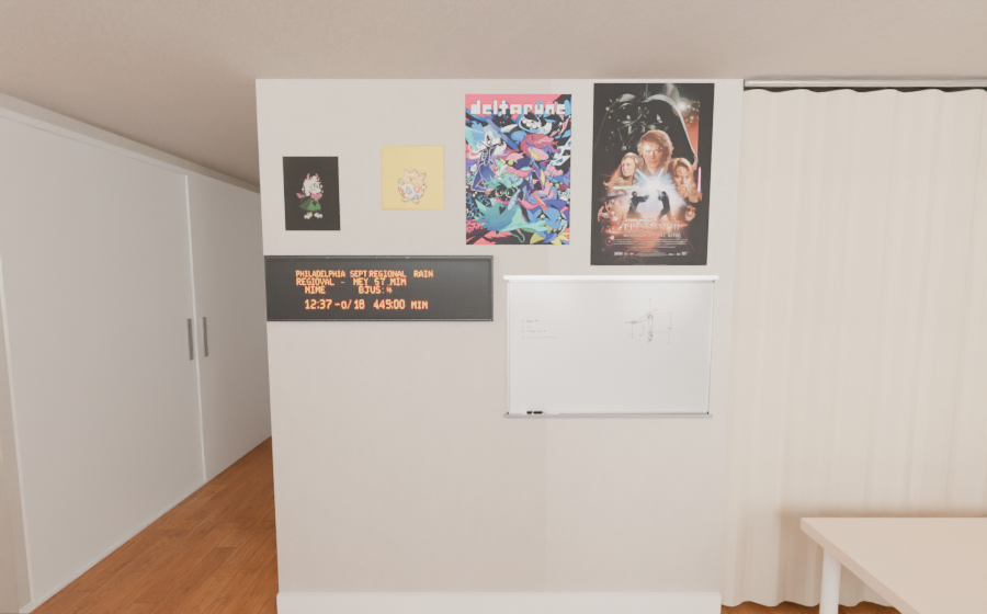 Art strip on the bathroom's studio-facing wall