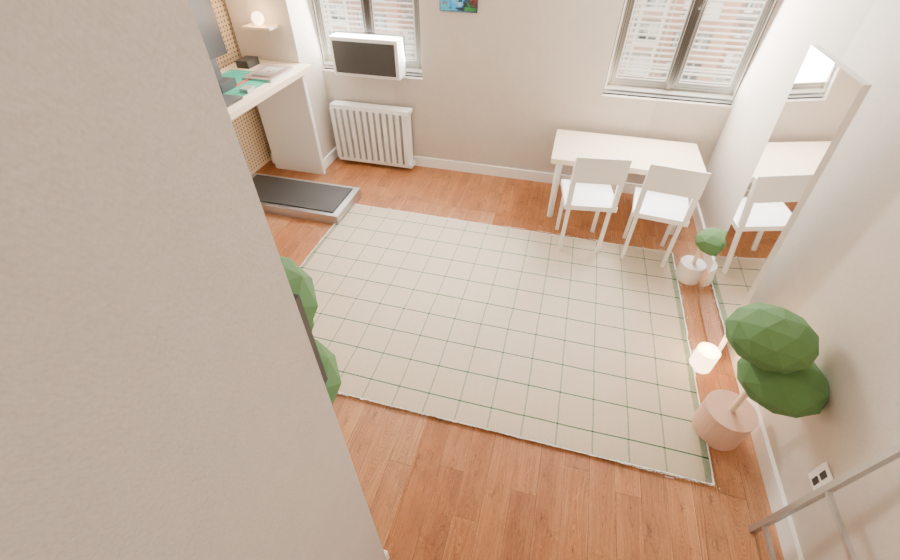 RIDSTIG off-white and green grid rug in the studio